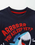 Cartoon Shark Letter Printed T-Shirt - Bebehanna
