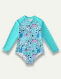 Cartoon Unicorn Printed Long Sleeve Swim Suit