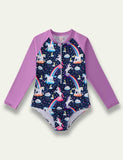 Cartoon Unicorn Printed Long Sleeve Swim Suit - Bebehanna
