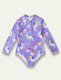 Cartoon Unicorn Printed Long Sleeve Swim Suit - Bebehanna