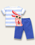 Cute Rabbit Appliqué Striped Set