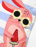 Cute Rabbit Appliqué Striped Set - Bebehanna