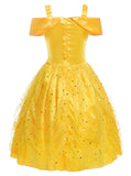 Light Up Belle Princess Costume Shoulder Layered Dress for Girls Party - UPORPOR - Bebehanna