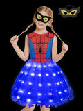 Light-up Spider-Girl Costume Dress with Super Hero Mask for Party - UPORPOR